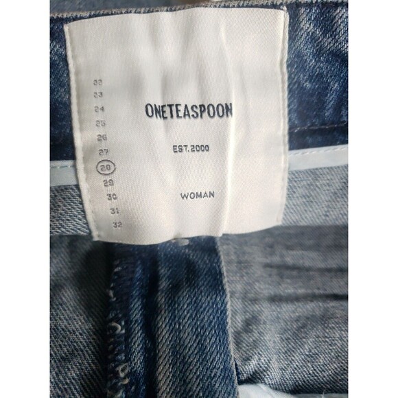OneTeaspoon Denim Skirt Womens 28 Blue Oxford Distressed Front Zip Raw Hem Nwt - Picture 7 of 8
